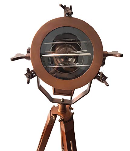 Antique Spotlights … (Copper Antique (Small)) Vintage Old Century Morden Searchlight Nautical Lamp Timber Tripod #TOP1