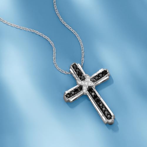 Ross-Simons 1.00 ct. t.w. Black and White Diamond Cross Pendant Necklace in Sterling Silver2