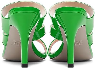 SHOWFOREST Women's Round Toe Solid Slip On Party Patent Stiletto 3.3 Inch High Heel Casual Heeled Sandals Green Size 7 - Zapatos Tacon | Image 3