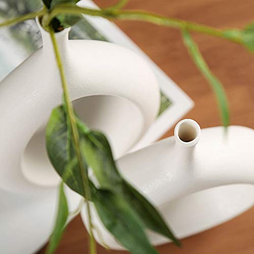 Vanenjoy Set Of 2 Simple Modern White Ceramic Flower Vase For Home Decor, Zen Vases, Unique Hollow Geometric Bud Vases For Living Room Bedroom Dining Table #TOP6