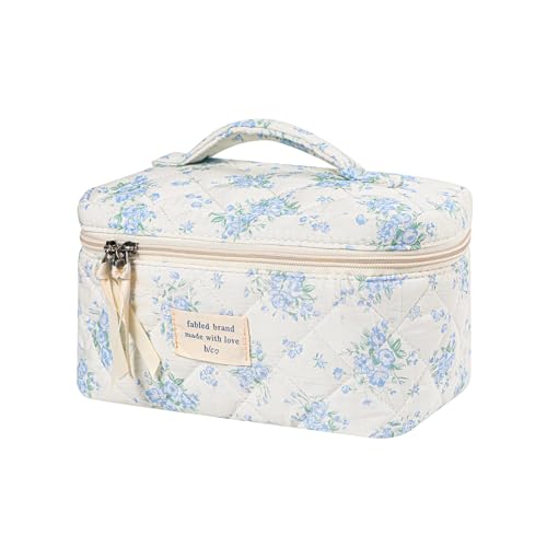 uekeboag Large Travel Quilted Makeup Bag for Women, Floral Cotton Cosmetic Bag, Coquette Aesthetic Floral Toiletry Organizer Bag 2 Pcs