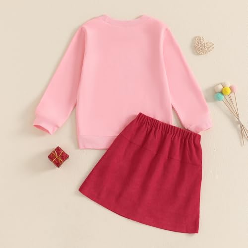 Image of Toddler Girl Valentines Day Outfits Letter Heart Print T-Shirt A-Line Mini Skirts Dress Girls Valentine's Day Dresses