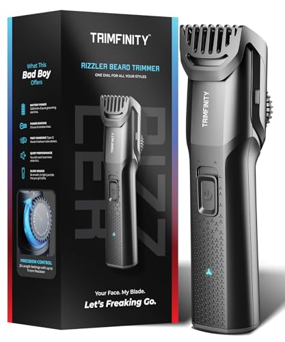 Trimfinity Rizzler Beard Trimmer for Men | Precision Control with 25 Length Settings up to 11mm | 1200mAh Lithium Battery | 3-Hour Runtime | Type-C Fast Charging | Low-Noise, Skin-Friendly Performance | Ergonomic Travel-Ready Design