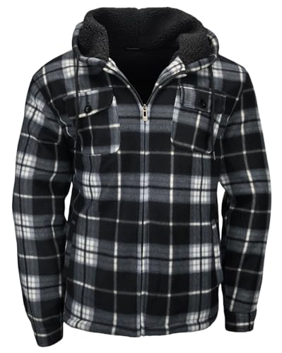 Winter Flannel Fleece Jackets for Men, Plaid Warm Sherpa Lined Coats With Hood Zip Up Hoodie Sweatshirt2