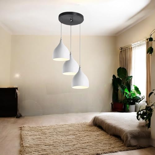 Image of GreyWings Triple Dome White Aluminium Hanging Pendant Light for Ceiling, Drop, Modern & Antique Decor, (Bulb is not Included), Cluster Set