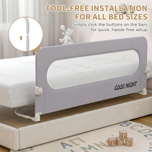 Toddler Bed Rails for Baby, 60in Foldable Bed Rail for Toddlers, Portable Baby Bed Rails Guard Bumper for Twin, Queen, King, Full Size Beds - 5