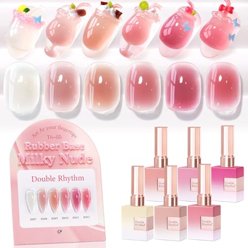 Double Rhythm 6 Pcs 15 ML Gel Polish Set Same Color Same Bottle Soak Off Gel Polish Kit Nail Art Manicure Salon DIY at Home for Women (Milky Nude Pink Rose Purple -T6-85)