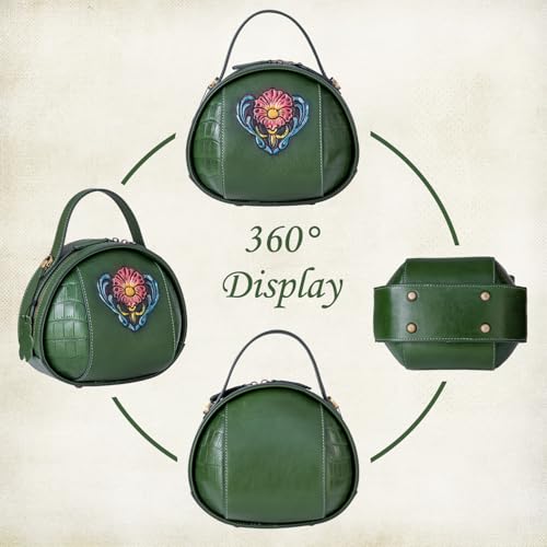 Genuine Leather Vintage Bag for Women - Cowhide Leather Crossbody Purse - Flower Embossed Handbag3