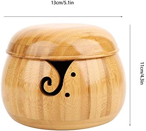 Cikonielf Wooden Yarn Bowl, Bamboo Wool Yarn Storage Holder with Removable Lid for Handmade Knitting Crocheting 5.1x4.3in
