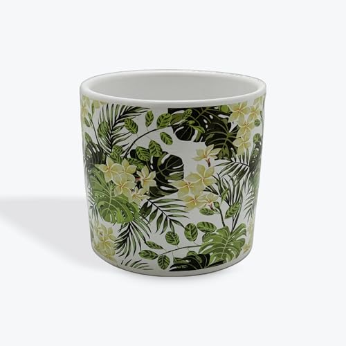 4.5" Tropical Plumeria & Foliage Ceramic Planter