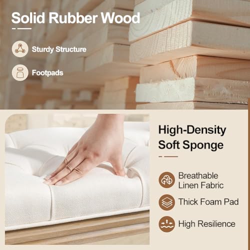 مقعد منجد لغرفة النوم من جوميب، مقعد بيانو عتيق لنهاية السرير، مقعد احذية للمدخل مع زر مبطن معنقد، مقعد قدم مع ارجل خشبية منحوتة 31.5 انش × 15.7 انش