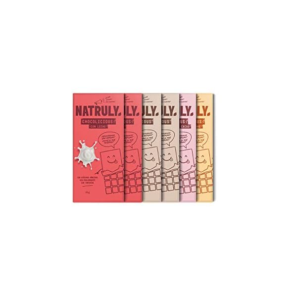 NATRULY Suiker- en Zoetstofvrije Chocolade. Gezoet met witlofvezel – Mix Smaken – Pack 6×85 g