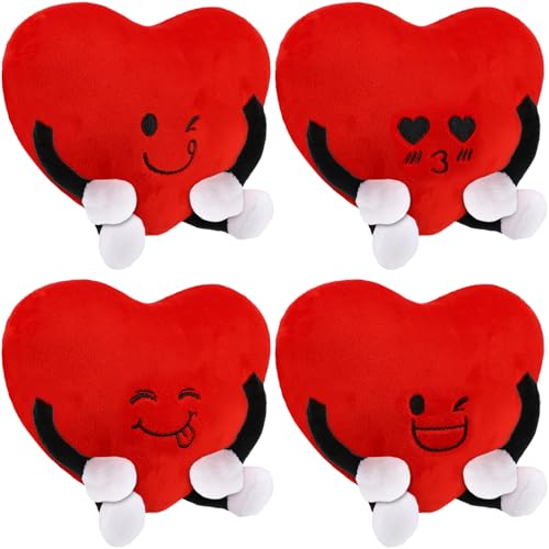 Syhood 4 Pcs Heart Stuffed Plush for Valentine's Day Gifts Plush Love Pillow Cushion Red Heart Stuffed Figure for Valentine's Birthday Wedding...
