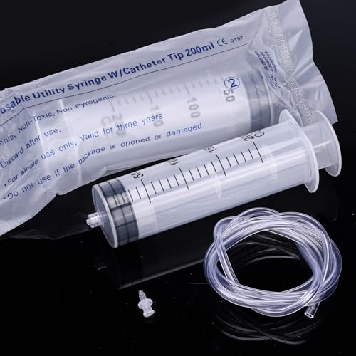 Image of 2pcs 200ml Large Plastic Syringes with 2pcs 47in Tubing and Luer Tips | Individually Sterile Packed,for Measuring,Feeding,Refilling,Watering, Filtration and Laboratory Applications without Needles