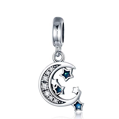 Abalorio de plata de ley 925 con diseño de estrella de la luna del cielo para pulsera de collar europea