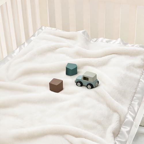 Image of Pro Goleem Fleece Baby Blanket with 2 Inch Satin Trim Soft Anti-Static Plush Blanket for Boys and Girls Christmas Baby Gifts for Babies 30''x40''，White