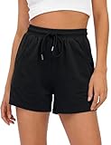 Litherday Pantalones Cortos para Mujer Casuales de Algodón Atléticos de Cintura Alta Elástica y de Entrenamiento para Fitness Correr Gimnasio y Baloncesto, Negro, M