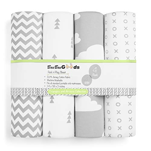Pack N Play Sheets – Premium Pack And Play Sheets 4 Pack – 100% Super Soft Jersey Knit Cotton Playard Mattress Sheets – Portable Playpen Fitted Play Yard Mini Crib Sheet For Boy & Girl (24 X 38 X 5) #TOP5