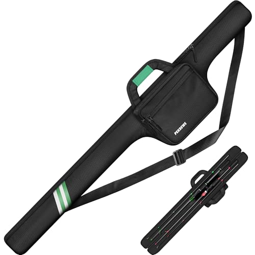 PEKREWS Fishing Rod Case, Fits 2 Set of 7ft Spinning Rod Reel Combo, Extendable 52inch Fishing Pole Bag (3.9ft-4.4ft) with Tackle Pockets, Padded Rod Bag with Strap Handle, Pole Travel Case, Green