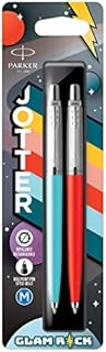 PARKER Jotter Originals Ballpoint Pens | Glam Rock Collection | Azure Blue & Vermilion | Blue Ink | 2 Count