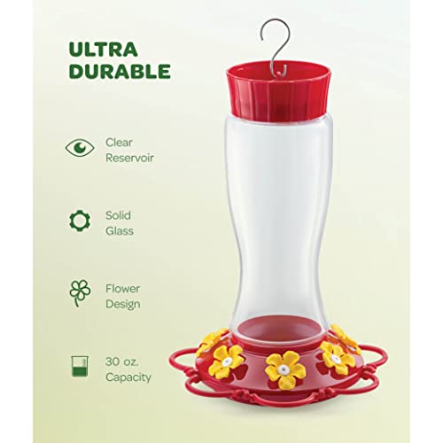Hummingbird Feeder 30 Oz [Set Of 2] Plastic Hummingbird Feeders For Outdoors - With Built-In Ant Guard - Circular Perch With 7 Feeding Ports - Wide Mouth For Easy Filling/2 Part Base For Easy Cleaning #TOP4