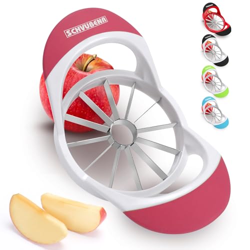 SCHVUBENR 4.72 Inch Large Apple Slicer - 12 Blade Professional Apple Cutter - Stainless Steel - Dishwasher Safe (Pink)