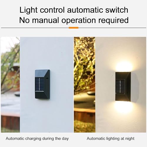 2Pcs Solar Wall Light - IP65 Waterproofs UP and Down Illuminate Outdoor Sunlight Lamp, Long-Lasting Battery Life,Solar Rechargeable Panel Light for Corridor Yard Cafes Decor (black) (black)