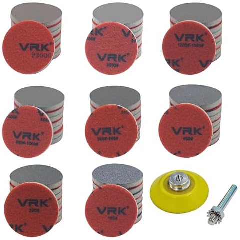 VRKET 64 PCS 2 Inch Sanding Disc Pad,Hook and Loop Sanding Pads 180 to 3000 Wet Dry Sponge Sandpaper with 1/4” Shank for Drill Sanding Grinder Rotary Tools Curved Surface Polishing and Sanding Cover