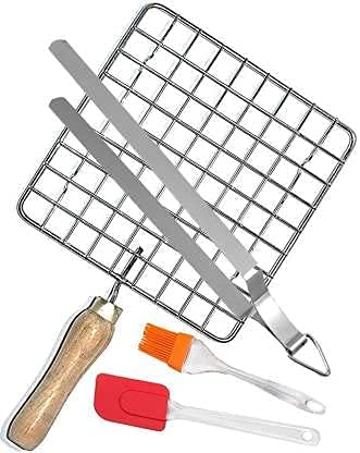 Papad Jali Roast, Paneer Grill, Roti Maker, Barbeque Jali Roaster Chapati Toast Grill Wooden Handle Vegetable tandoor net, Baigan Bharta (Square) 1pc Chimta 1pc Oil Brush-image-49