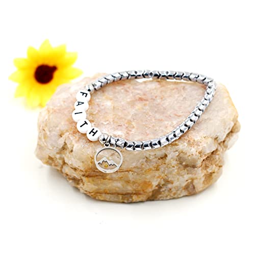 Faith Bracelet Gear-Shaped White Hematite Bangle Mustard Seed Charm Religious Jewelry Inspirational Gifts Y2150 White Round Mountain Y2150White-Shancardbox 0 #TOP4