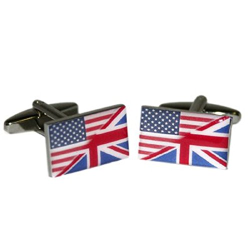 Image of Rectangular Union Jack Mixed with Stars & Stripes Flag Cufflinks BOCF059
