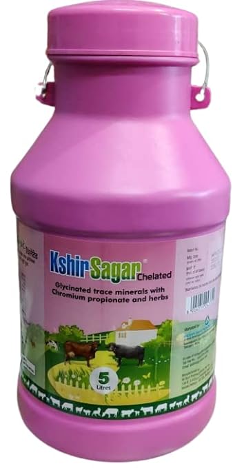 KhirSagar Chelated - Animal Feed Supplement | Glycinate Trace Minerals with Chromium Propionate & Herbs with Herbal | for Cow, Buffalo, Sheep & Goat - 5 LTR