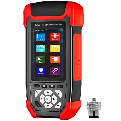 OTDR Testeur Fibre Optique SM 1310/1550nm 24dB/22dB Multi-Fonction OPM/OLS/RJ45 Test/Map Événements/VFL 10m-60km Compatible SC, FC, ST, APC