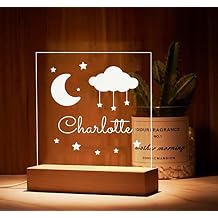 Personalized Unique Engraved Night Light Gifts for Kids Customized Name Moon and Stars Acrylic 3D USB Lamp for Kids Birthday Christmas Sleep Light