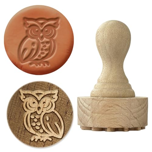 OLYCRAFT Wood Stamps with Handle 1.7x1.1 inch Owl Pattern Wooden Clay Stamp Wood Handle Pottery Tools Stamps Natural Round Wooden Stamp Small Mini Tools for Clay and Ceramic Craft Making