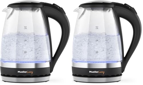 Image of MuellerLiving Glass Kettle 1.5L 1500W LED Light Electric Tea Kettle Automatic Shut-Off with SpeedBoil Tech and Boil-Dry Protection (Pack of 2)