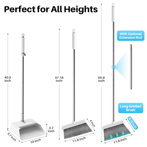 JOYMOOP White Broom and Dustpan Set, Upright Angle Design with Built-in Comb Teeth for Kitchen, Office, Pet Hair, Hard Floors - Image 4