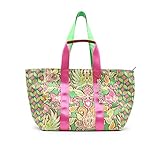 maliparmi borse  MALIPARMI Borsa shopping in tessuto con stampa Flowers verde/fucsia
