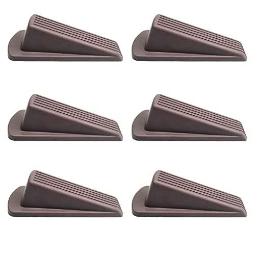 Seprhome Rubber Door Stopper For Bottom, 6 Packs Large Door Stop Wedge Strong And Stackable, High 1.3 Inches Premium Heavy Duty Floor Doorstops For Carpet/Tile/Concrete/Wood (Brown) #TOP27