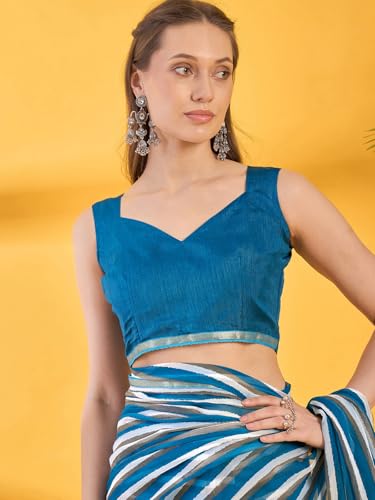 Image of SIRIL Women's Printed Chiffon Saree with Unstitched Blouse Piece