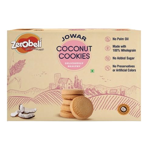 Image of Zerobeli Jowar Coconut Cookies 375g (Pack of 1) | Delicious & Healthy Snack | Wholesome Treat for All Ages | Crunchy & Natural Goodness I No Maida, No Palm Oil, No Preservatives | Protein-Rich