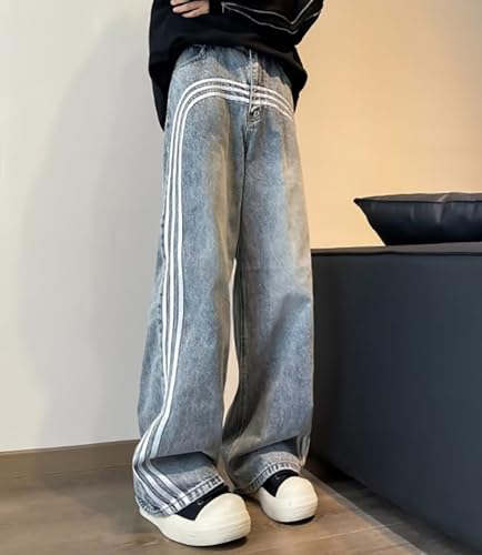 jupkem Men's Baggy Straight Leg Jeans Y2K Striped Design High Waist Casual Fashion Grunge Denim Pants Harajuku Streetwear4