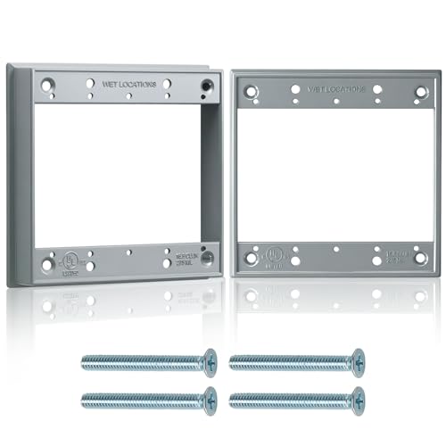 Juexica 2 Set 2 Gang Weatherproof Extension Ring Gray Double Gang Electrical Box Extender 1-1/32 in. Deep