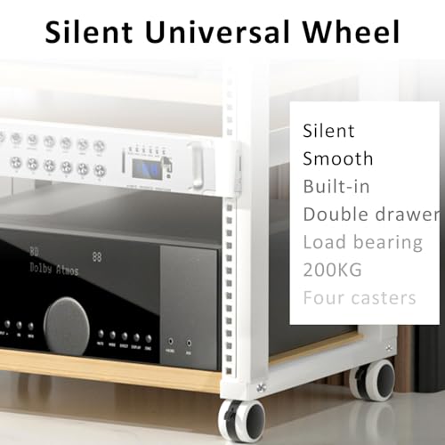 4-poziomowy stojak na nośniki audio, wytrzymały stojak na komponenty audio, stojący stojak na audio, rozrywkowe stojaki na komponenty stereo, szafka Av do kina domowego, do salonu, ciemny tek, 52,5 x