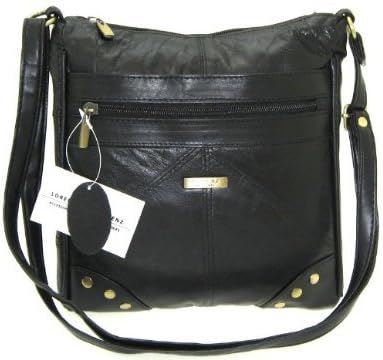 LADY'S REAL LEATHER SHOULDER BAG IN BLACK SOFT SMOOTH DESIGNER CROSS BODY HANDBAG, Studded Finish bag