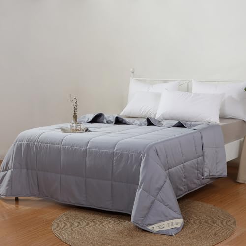 YOUR MOON 150 GSM Thin Wool Comforter Queen Size, Lightweight Summer/Spring Comforter Duvet Insert, Noiseless Cotton Shell, Natural Wool Filled Comforter (Classic Gray)