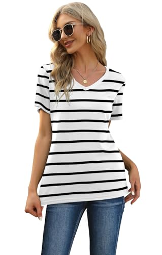Image of RUBZOOF Women's Short Sleeve Pajama Sets with Pockets Casual V Neck 2 Piece Lounge Sets S-3XL