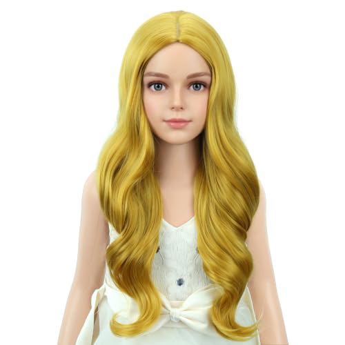 Image of PATTNIUM Gold Blond Wig for Kids Girls Long Wavy Curly Wig Yellow Wigs Synthetic Halloween Party Cosplay Wigs