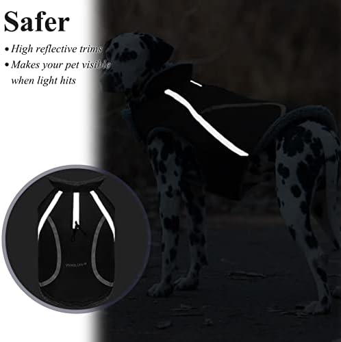 VIVAGLORY Warm Winter Dog Coat, Reflective Safety Cozy Fleece Adjustable Dog Cold Weather Cloth, Water Resistant Windproof Snow Proof Dog Jackets Vest Pets Apparel for Small Dogs Cats, Black, XS