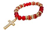 Nazareth Store Crystal Red Rosary Bracelet - Catholic Gift - Cross Bracelet - Crystals Bead Bracelet - Sacred Gift for Teen Girls Jewelry for Women & Men